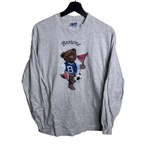 Vintage Single Stitch Polo Like Browne Bears Long Sleeve Shirt Medium - Picture 1 of 5